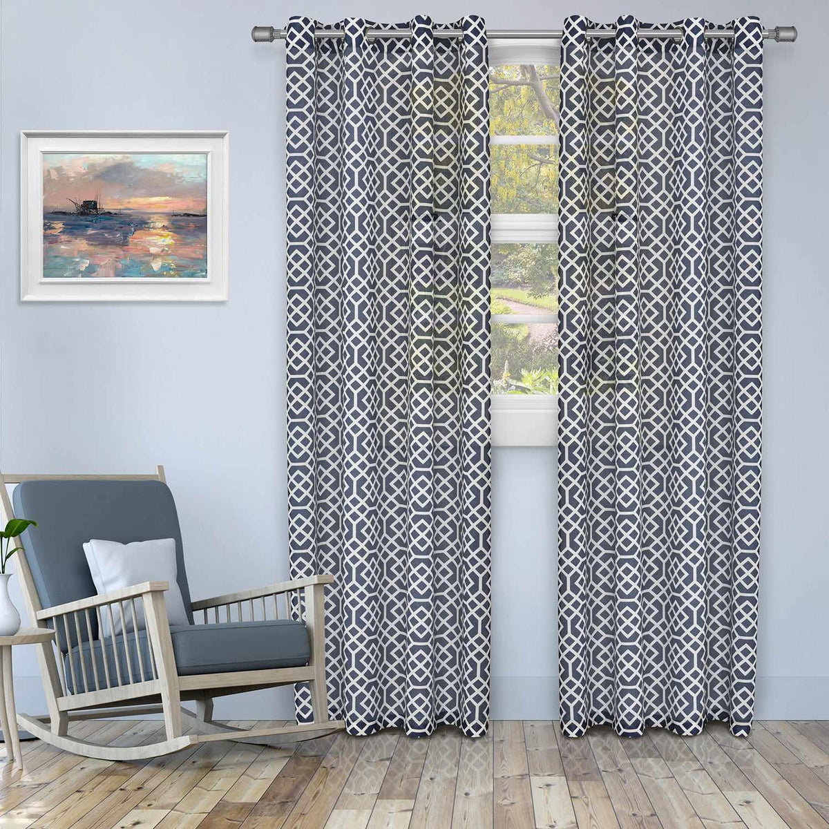 Printed Honey Comb Grommet Traditional Sheer Curtain Panel Set - Sheer Curtains by Superior