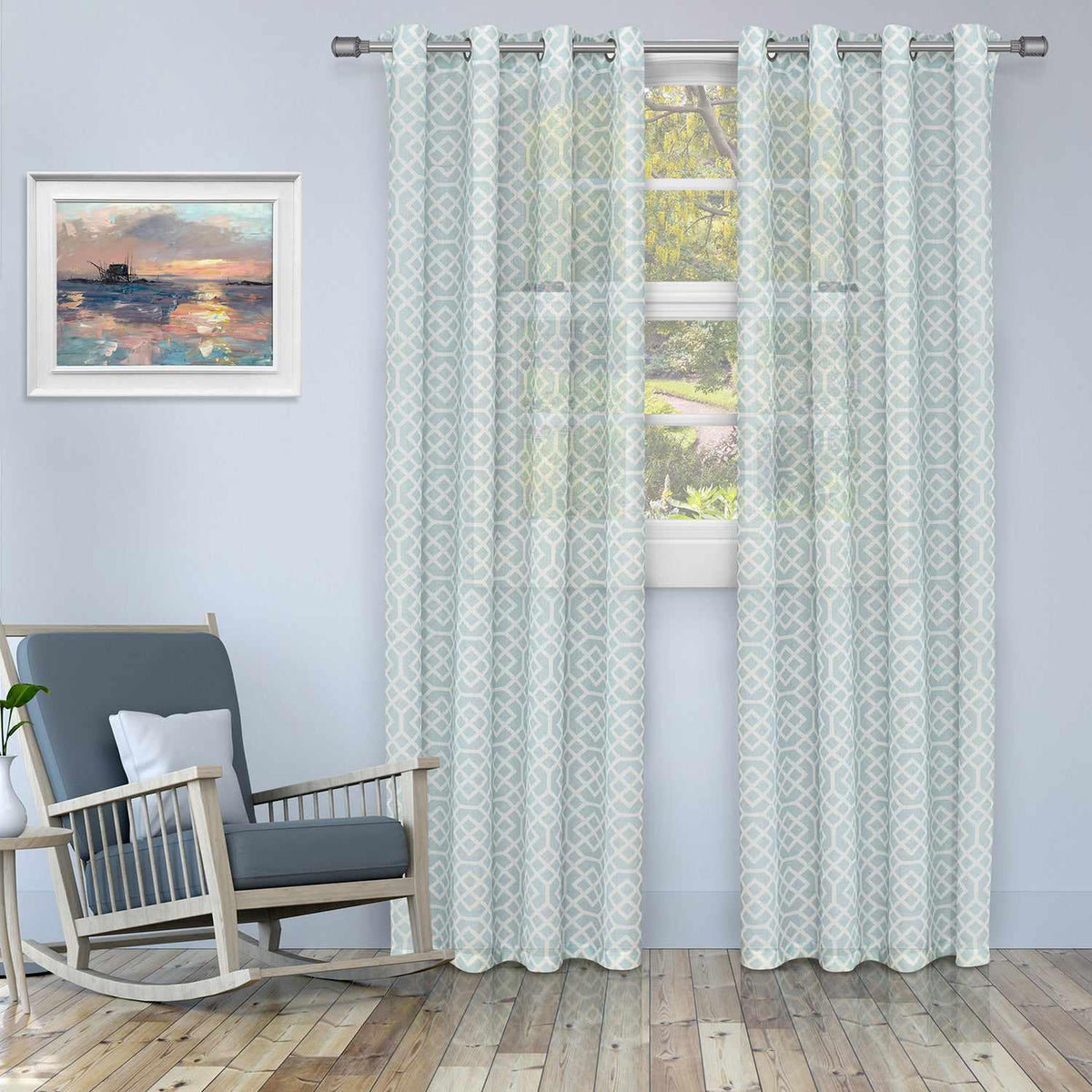 Printed Honey Comb Grommet Traditional Sheer Curtain Panel Set - Sheer Curtains by Superior