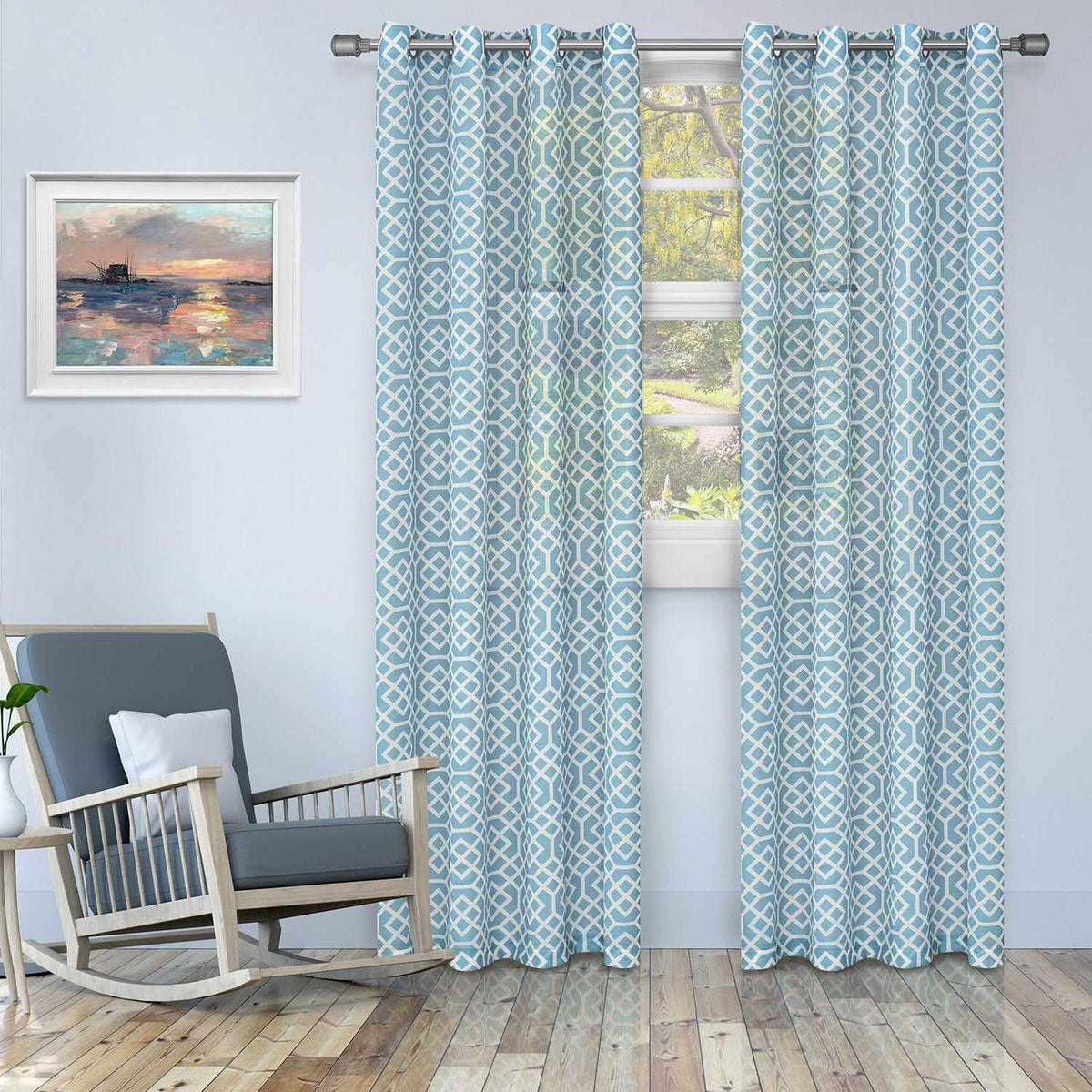 Printed Honey Comb Grommet Traditional Sheer Curtain Panel Set - Sheer Curtains by Superior