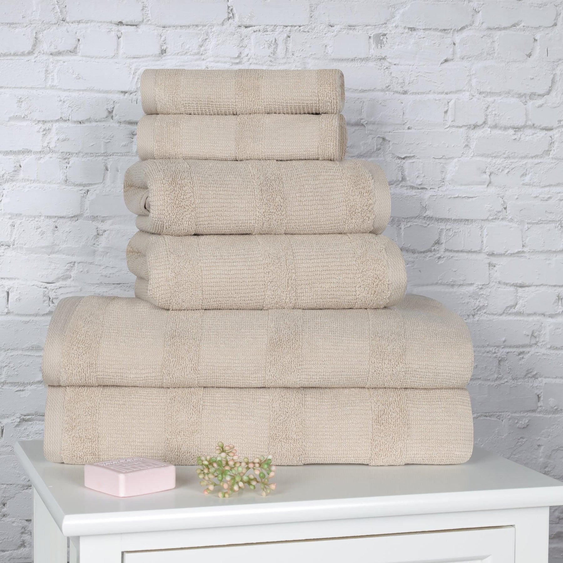 Roma Cotton Ribbed Textured Soft Absorbent 6 Piece Assorted Towel Set - Towel Set by Superior - Superior 