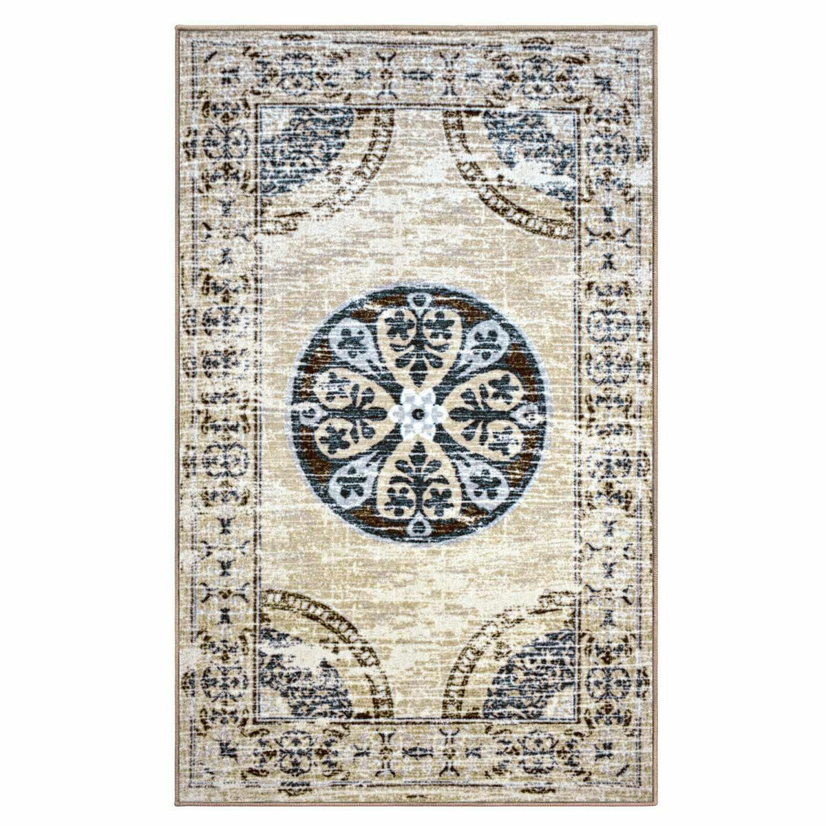 Shiloh Non-Slip Distressed Medallion Indoor Washable Area Rug - Rugs by Superior