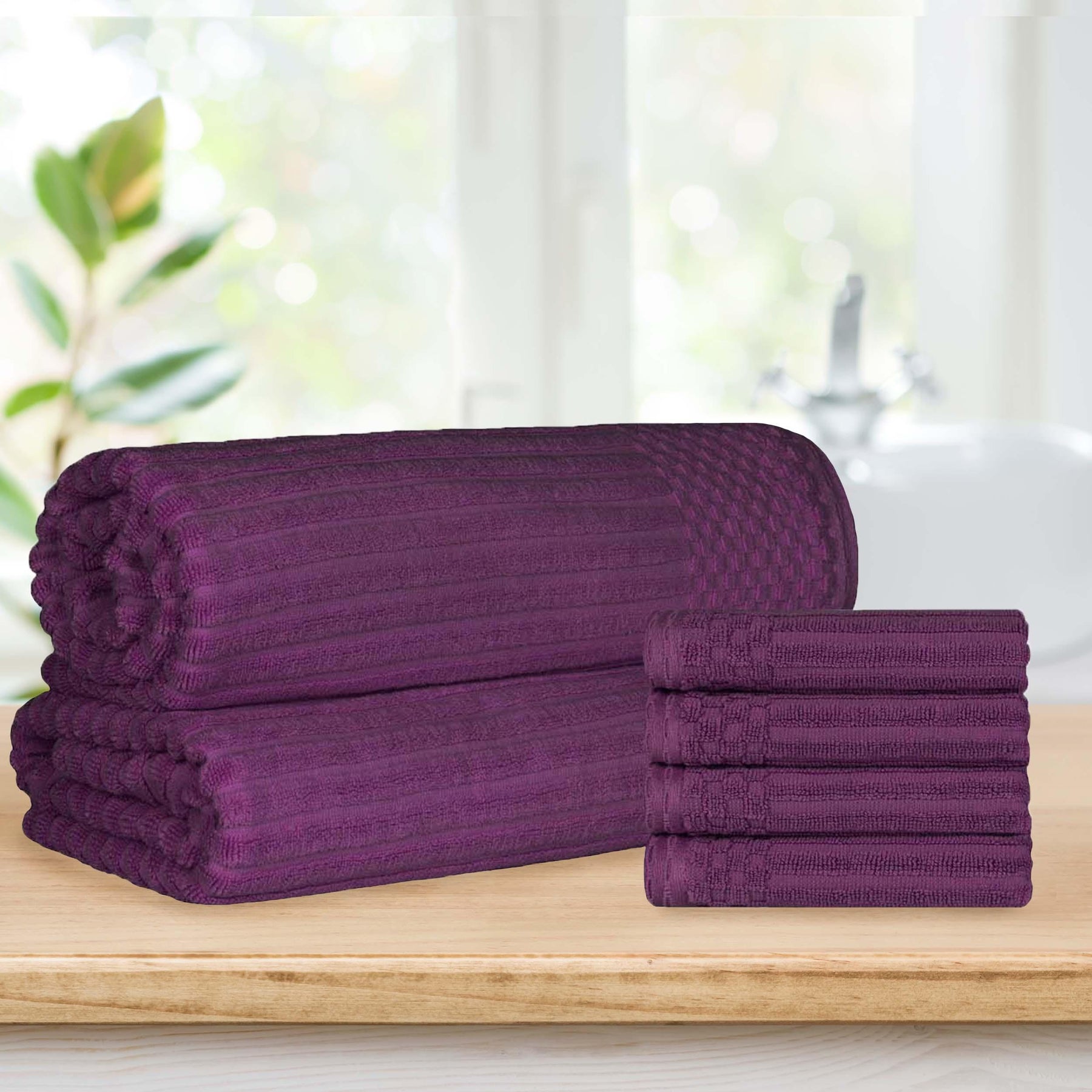 Soho Cotton Ribbed Textured Absorbent Hand Towel and Bath Sheet Set - Towel Set by Superior