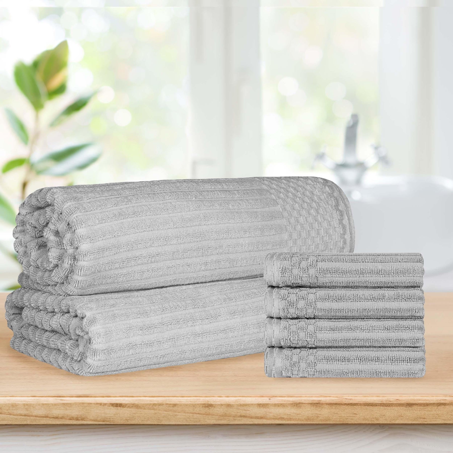 Soho Cotton Ribbed Textured Absorbent Hand Towel and Bath Sheet Set - Towel Set by Superior