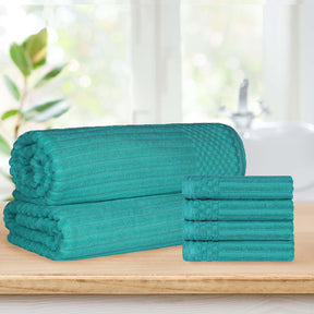 Soho Cotton Ribbed Textured Absorbent Hand Towel and Bath Sheet Set - Towel Set by Superior