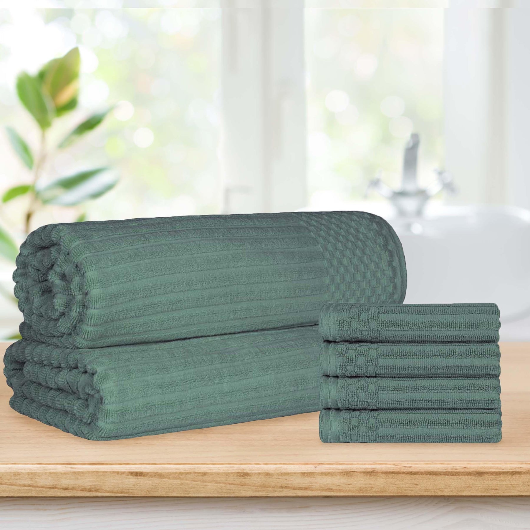 Soho Cotton Ribbed Textured Absorbent Hand Towel and Bath Sheet Set - Towel Set by Superior