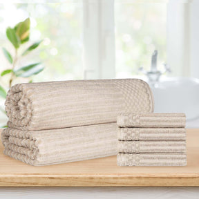 Soho Cotton Ribbed Textured Absorbent Hand Towel and Bath Sheet Set - Towel Set by Superior