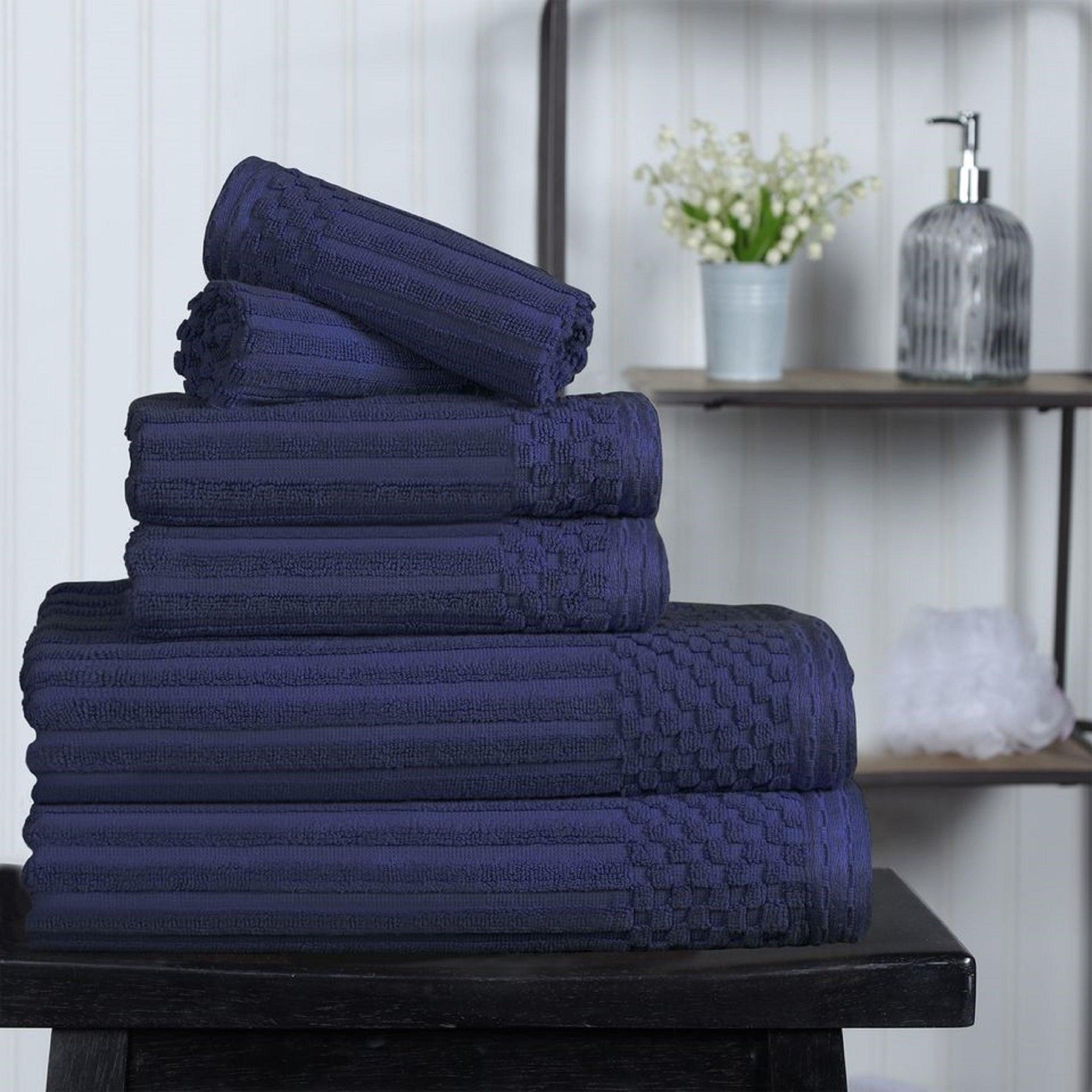 Soho Cotton Ribbed Textured Ultra Absorbent 6 Piece Towel Set - Towel Set by Superior