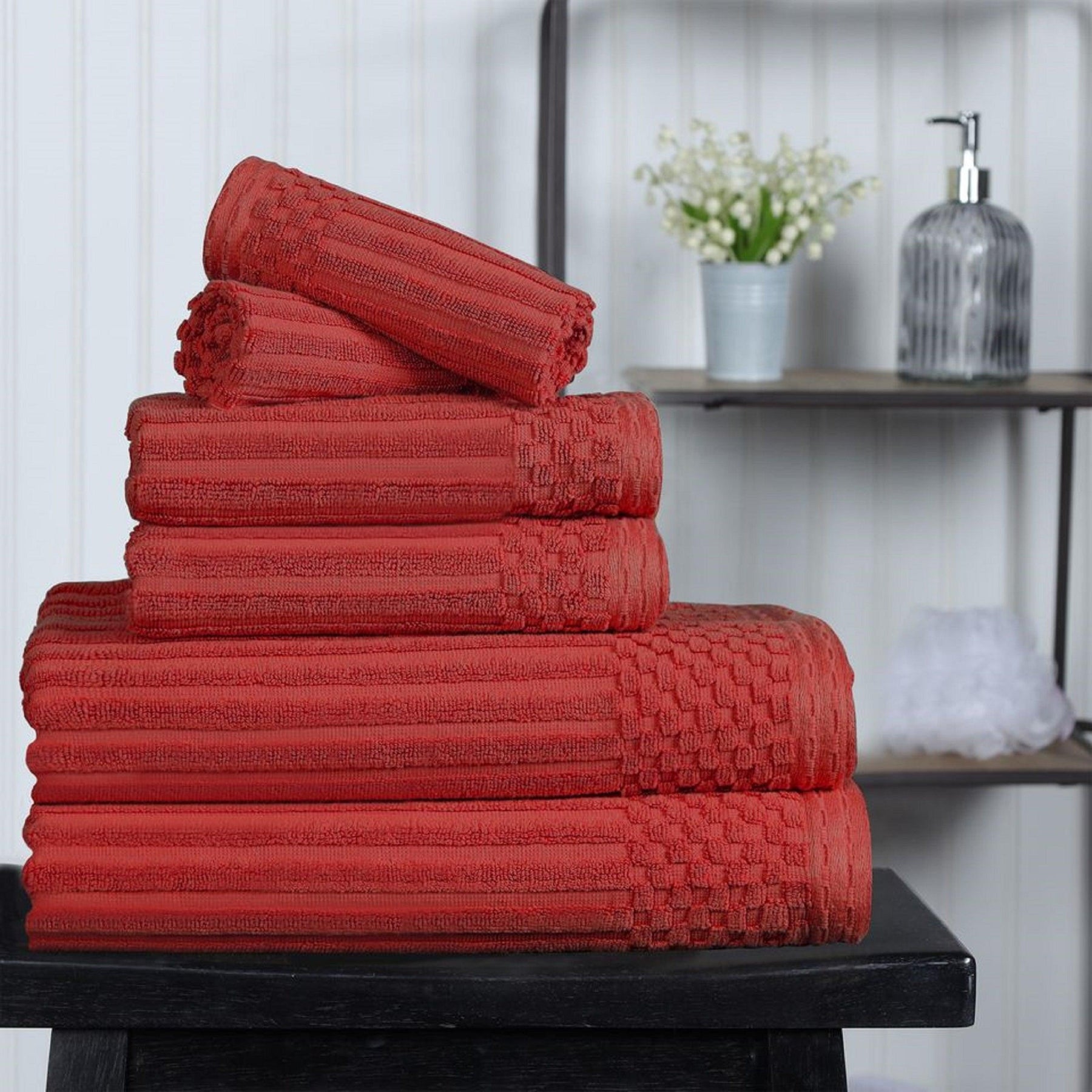 Soho Cotton Ribbed Textured Ultra Absorbent 6 Piece Towel Set - Towel Set by Superior