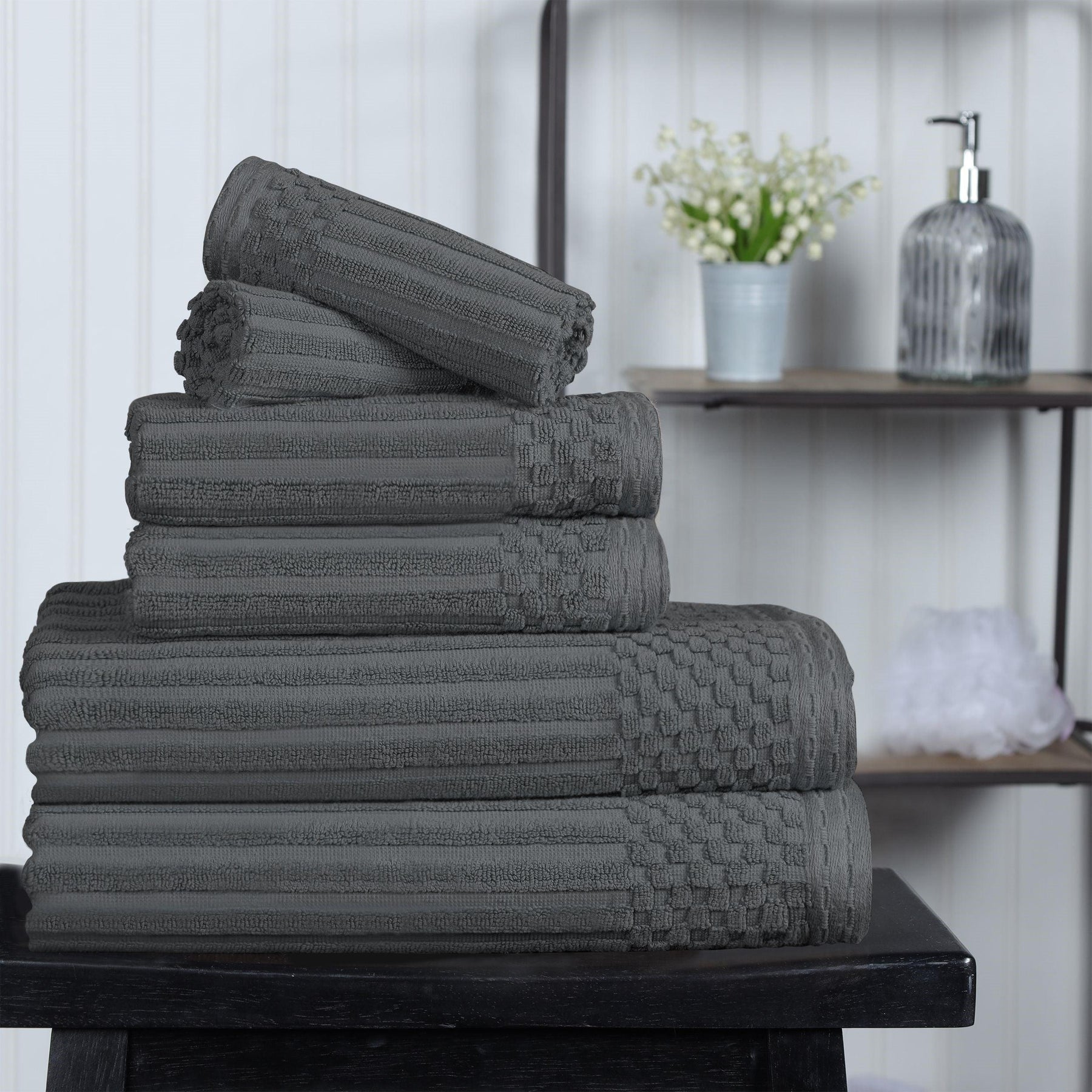 Soho Cotton Ribbed Textured Ultra Absorbent 6 Piece Towel Set - Towel Set by Superior