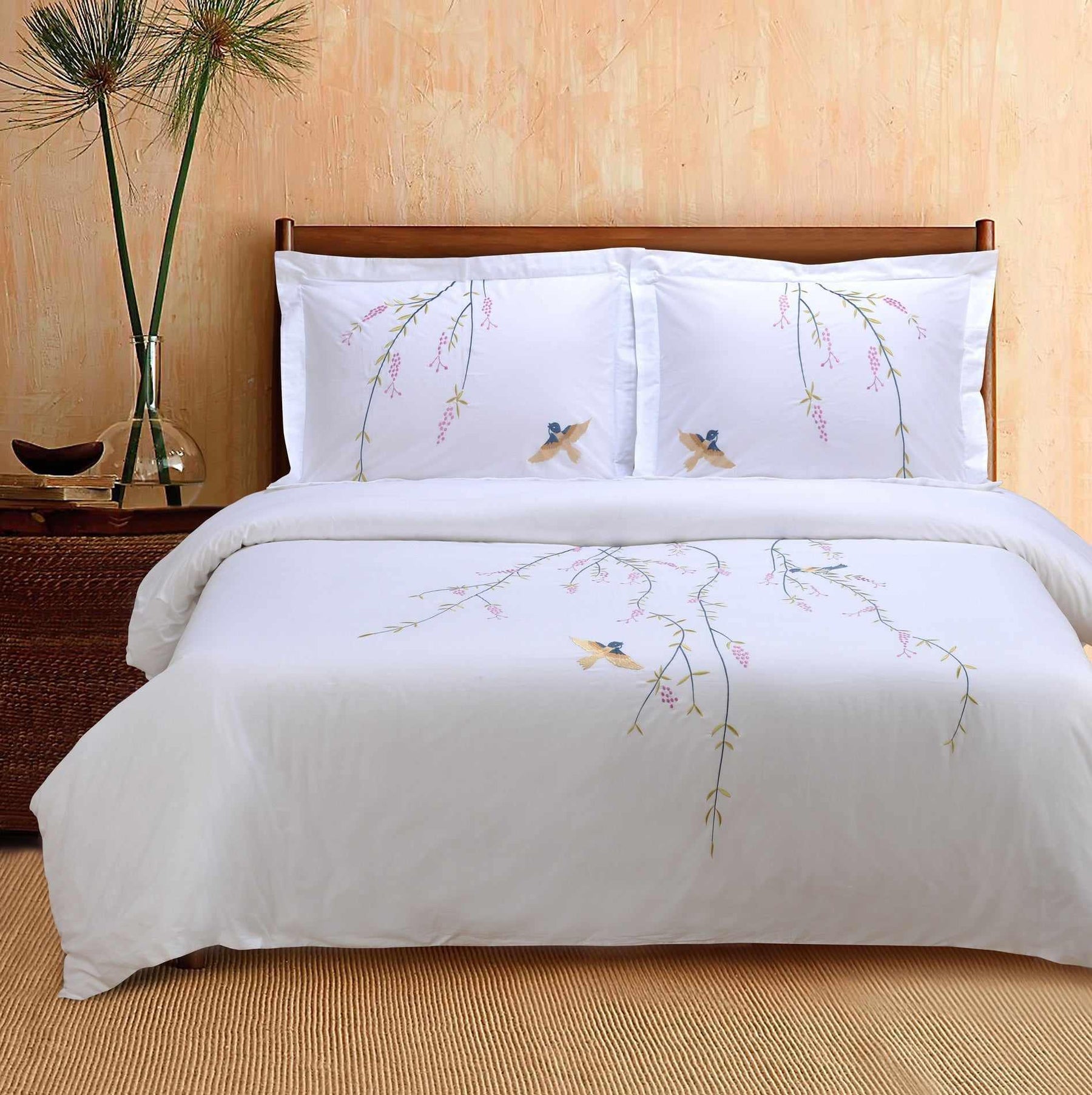 Spring Cotton 3 Piece Embroidered Floral Duvet Cover Set - Duvet Cover Set by Superior