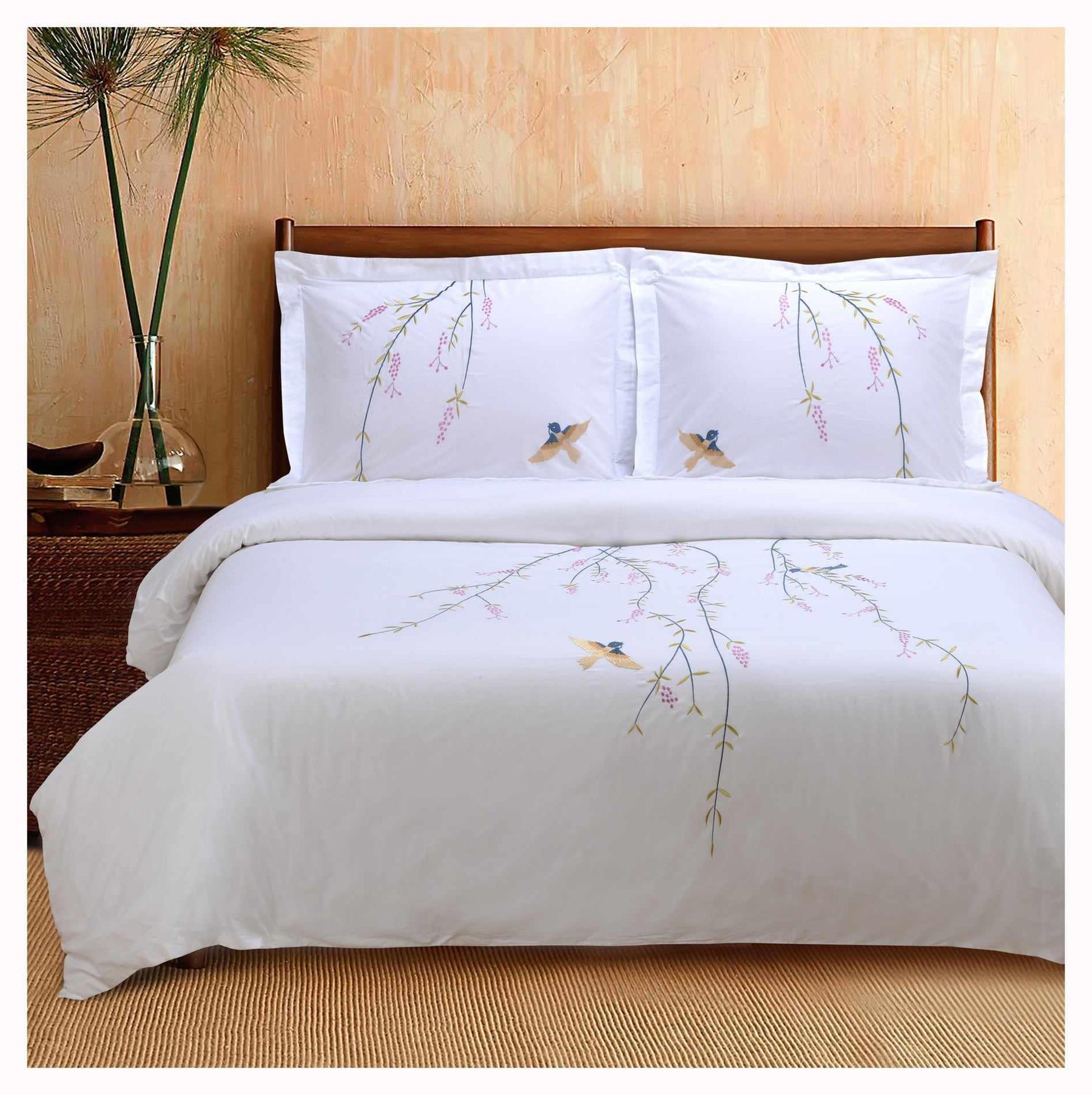 Spring Cotton 3 Piece Embroidered Floral Duvet Cover Set - Duvet Cover Set by Superior